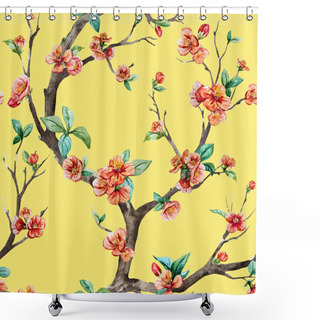 Personality  Watercolor Raster Sakura Pattern Shower Curtains