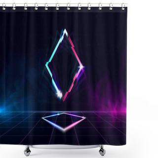 Personality  Retrowave Background With Sparkling Glitched Rhombus And Blue And Purple Glows With Smoke. Shower Curtains