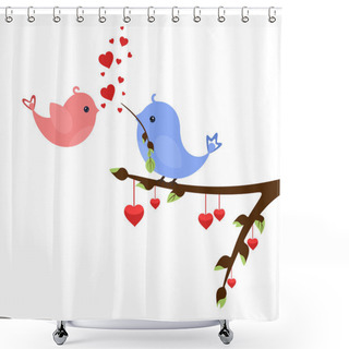 Personality  Little Birds In Love With Hearts On Early Spring Twig. Valentine's Idea For Your Design Shower Curtains