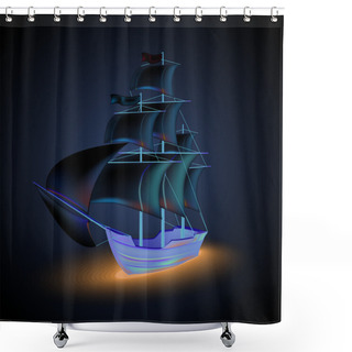 Personality  Old Ship With Sails. Vector Illustration. Shower Curtains