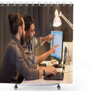 Personality  Creative Team With Computer Working Late At Office Shower Curtains