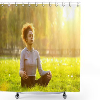 Personality  African American Woman Meditating In Nature  Shower Curtains