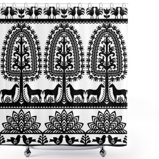 Personality  Seamless Floral Polish Folk Art Pattern Wycinanki Kurpiowskie - Kurpie Papercuts Shower Curtains