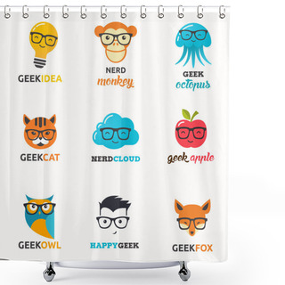 Personality  Geek, Nerd, Smart Hipster Icons - Animals And Symbols Shower Curtains