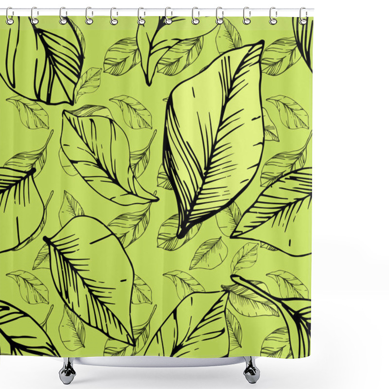 Personality  Vector Blueberry Green And Black Engraved Ink Art. Green Leaves. Seamless Background Pattern. Shower Curtains