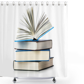 Personality  Stack Of Books Isolated On The White Shower Curtains