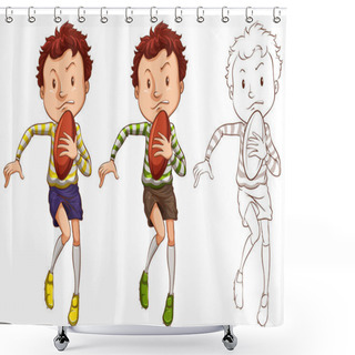 Personality  Man And Rugby Ball In Three Different Drawing Styles Shower Curtains