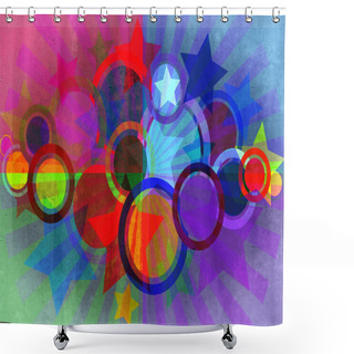 Personality  Circles, Stars, Beams Grunge Background. Shower Curtains