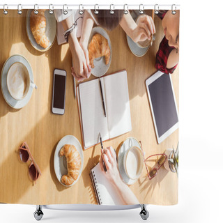 Personality  Women Sitting At Coffee Break Shower Curtains