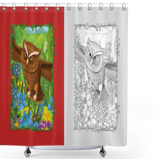 Personality  Cartoon Scene With Beautiful Bird Owl With Sketchbook Shower Curtains
