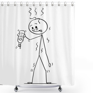 Personality  Cartoon Of Thirsty Drunken Man Whose Bottle Of Booze Is Empty Shower Curtains