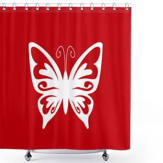 Personality  Butterfly Motif Or White Butterfly Isolated On Red Background.  Shower Curtains