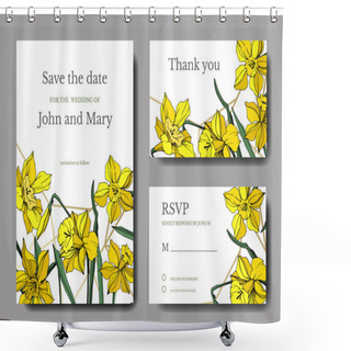 Personality  Vector Yellow Narcissus Floral Botanical Flower. Wild Spring Leaf Isolated. Engraved Ink Art. Wedding Background Card Floral Decorative Border. Elegant Card Illustration Graphic Set Banner. Shower Curtains