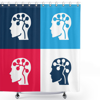 Personality  Brain Blue And Red Four Color Minimal Icon Set Shower Curtains