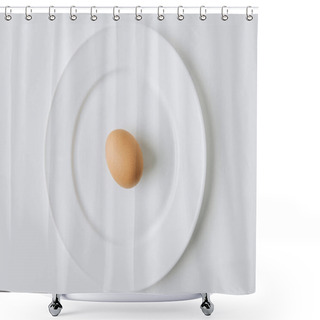 Personality  Brown Egg Laying On White Plate On White Background Shower Curtains