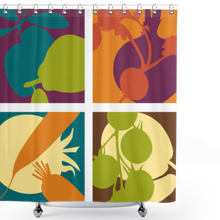 Personality  Modern Abstract Fruit And Vegetable Collage Designs Shower Curtains