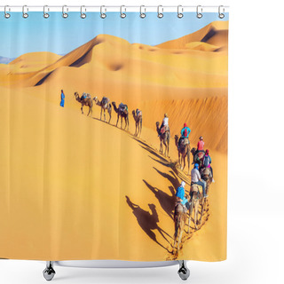 Personality  Camel Caravan Going Through The Sand Dunes In The Sahara Desert Shower Curtains