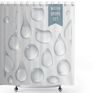 Personality  Realistic Set, Pure Clear Water Drops. Isolated Vector Illustration Shower Curtains
