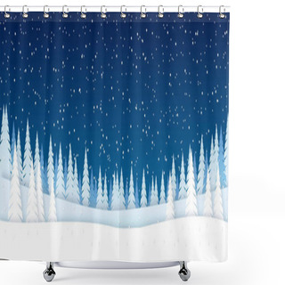 Personality  Winter Landscape, Snow Background, Christmas Trees, Snowflakes, Fir Branches, Vector Illustration Shower Curtains