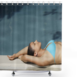 Personality  Woman Lying Next To Pool Shower Curtains
