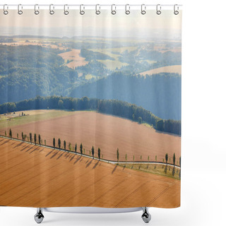 Personality  Aerial View Of Beautiful Orange Fields With Harvest, Hills And Road In Bad Schandau, Germany Shower Curtains