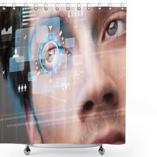 Personality  Futuristic Modern Cyber Man With Technology Screen Eye Panel Shower Curtains