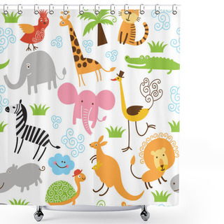 Personality  Seamless Children Pattern With Cute Animals Shower Curtains