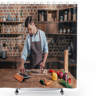 Personality  Man Cooking With Tablet Shower Curtains