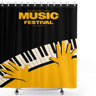 Personality  Music Festival Poster Template Design Background With Artist Playing Piano Vintage Retro Style. Design Element Can Be Used For Backdrop, Banner, Brochure, Leaflet, Flyer, Print, Vector Illustration Shower Curtains