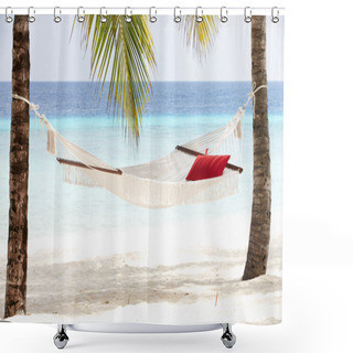Personality  Empty Hammock Between Palm Trees Shower Curtains