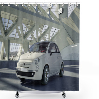 Personality  Fiat 500 City Car, Alone In The Middle Of A Huge Modern Building Shower Curtains