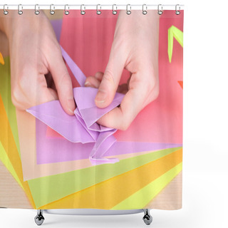 Personality  Hands Making Origami Crane, Close Up Shower Curtains