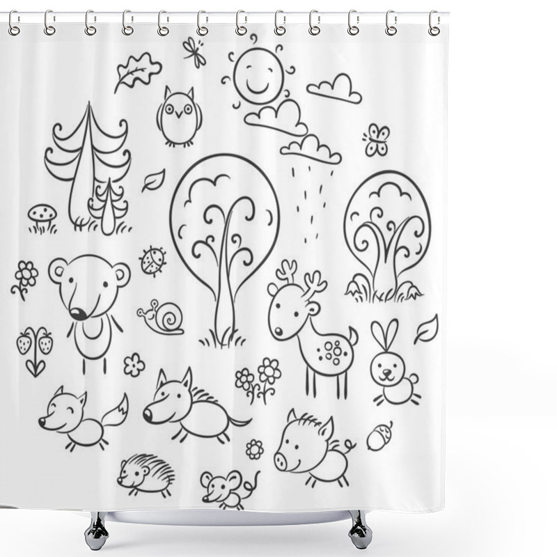Personality  Cartoon Forest Set, Black And White Shower Curtains