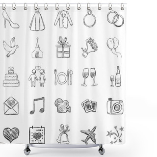 Personality  Vector Set Of Sketch Weddings Icons Shower Curtains