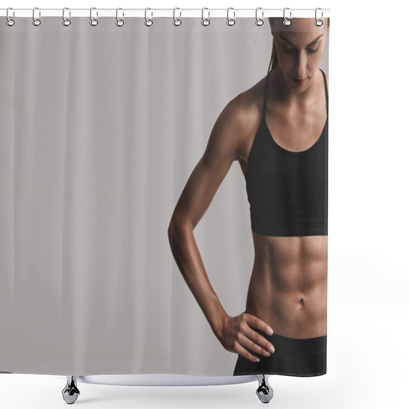 Personality  Young woman in black sportwear  shower curtains