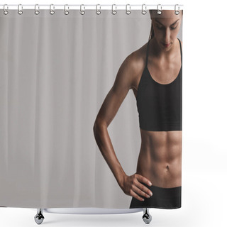 Personality  Young Woman In Black Sportwear  Shower Curtains