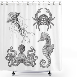 Personality  Sea Marine Doodle Set Shower Curtains