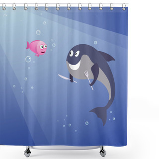 Personality  Hungry Shark And Little Pink Fish Shower Curtains
