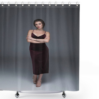 Personality  Beautiful Caucasian Woman In Evening Dress Shower Curtains