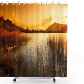 Personality  A Calm Evening Landscape With Lake And Mountains Shower Curtains