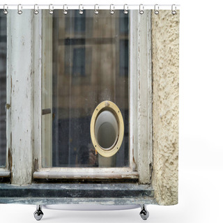 Personality   Ventilation Hose Of An Air Conditioner At The Window Of A Dilapidated House In Prague                               Shower Curtains