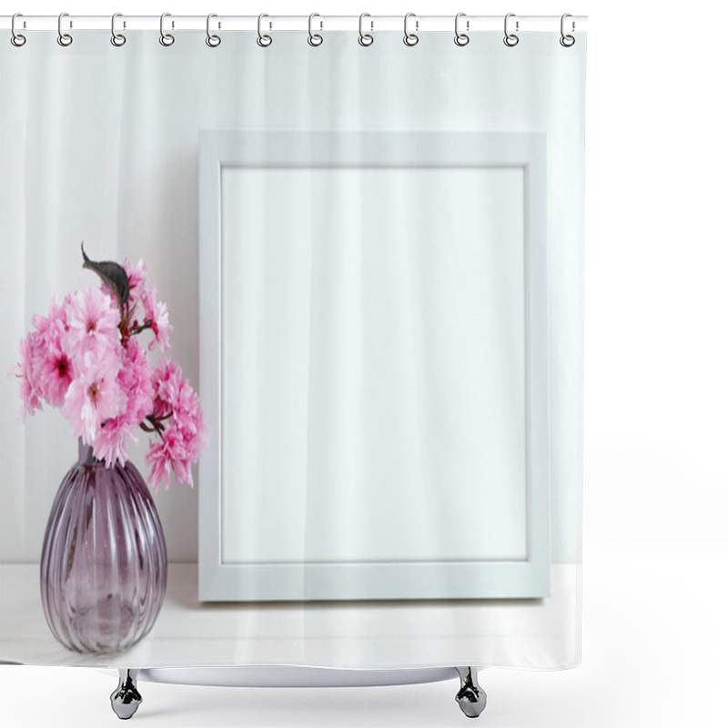 Personality  Pink Blossom Styled Mockup Stock Photography Shower Curtains