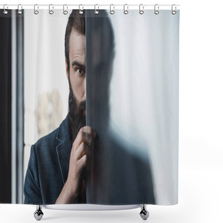 Personality  Bearded Man Hiding By Frosted Glass Shower Curtains