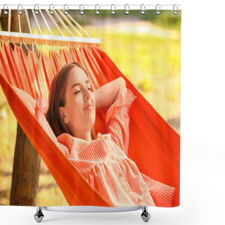 Personality  Beautiful Young Woman Resting In Hammock Outdoors Shower Curtains