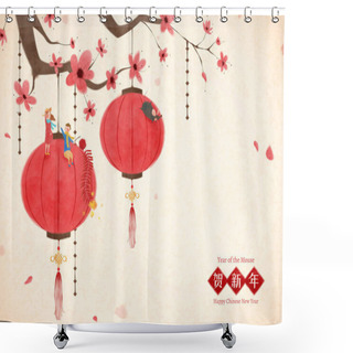 Personality  Chinese New Year Hanging Lanterns Shower Curtains