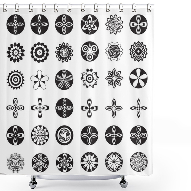 Personality  Set Of Flowers Icon Shower Curtains