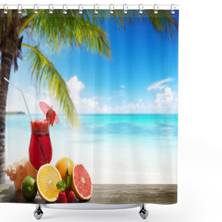 Personality  Strawberry Cocktail And Tropical Fruit On The Beach Shower Curtains