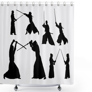 Personality  Kendo Japanese Sport Silhouettes Shower Curtains