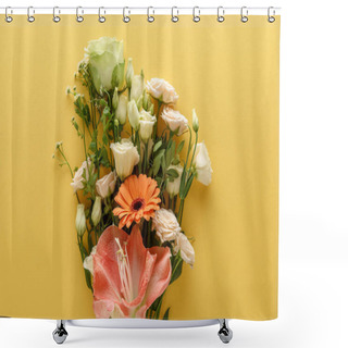 Personality  Top View Of Spring Floral Bouquet On Yellow Background Shower Curtains