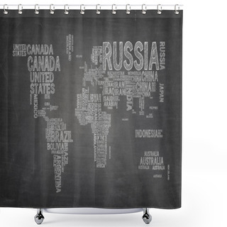 Personality  World Map Composed From Country Names On Black Blackboard Shower Curtains